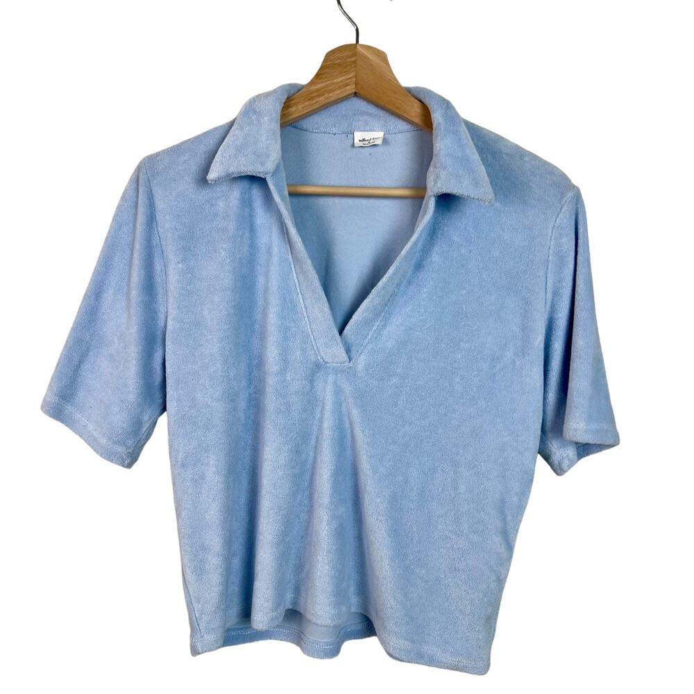 Aritzia Wilfred Free XS Pastel Blue French‎ Terry Popsicle Polo Tshirt